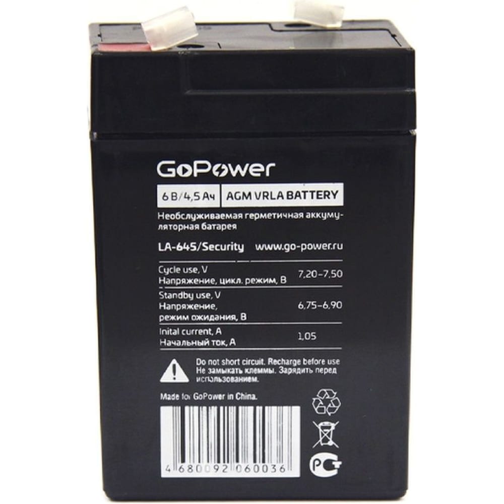 Свинцово-кислотный аккумулятор GoPower LA-645/security