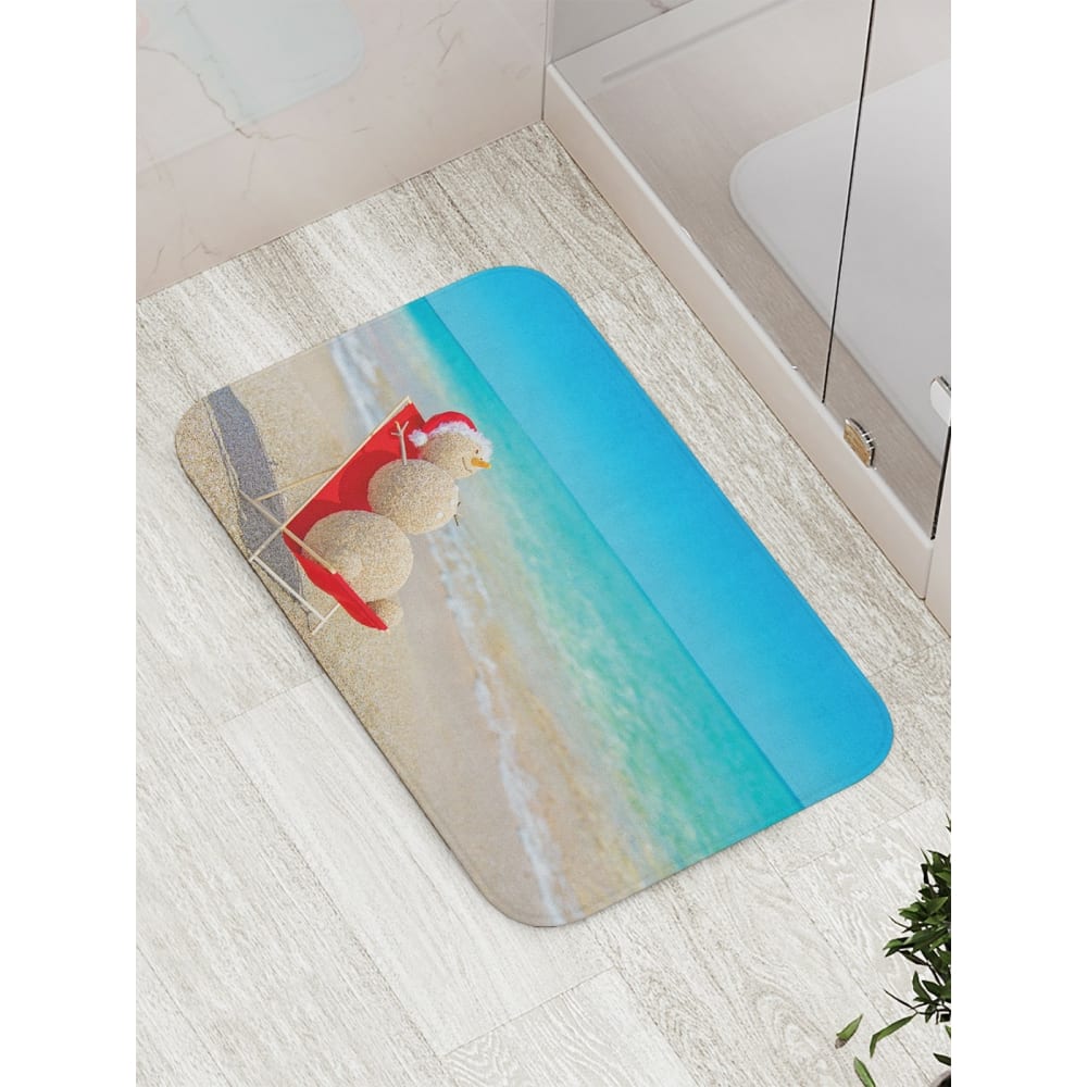 Противоскользящий коврик для ванной, сауны, бассейна JOYARTY Загарающий снеговик