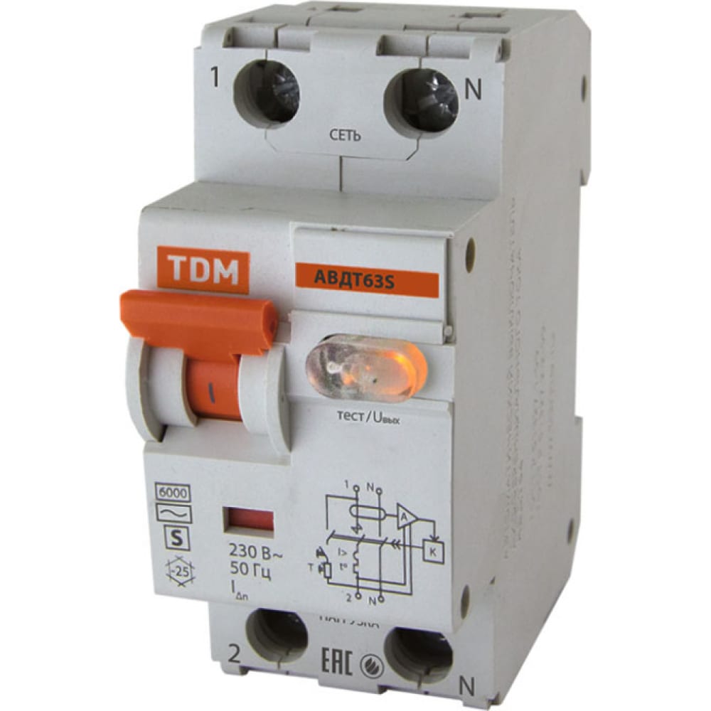 Автоматический выключатель дифференциального тока TDM АВДТ 63S